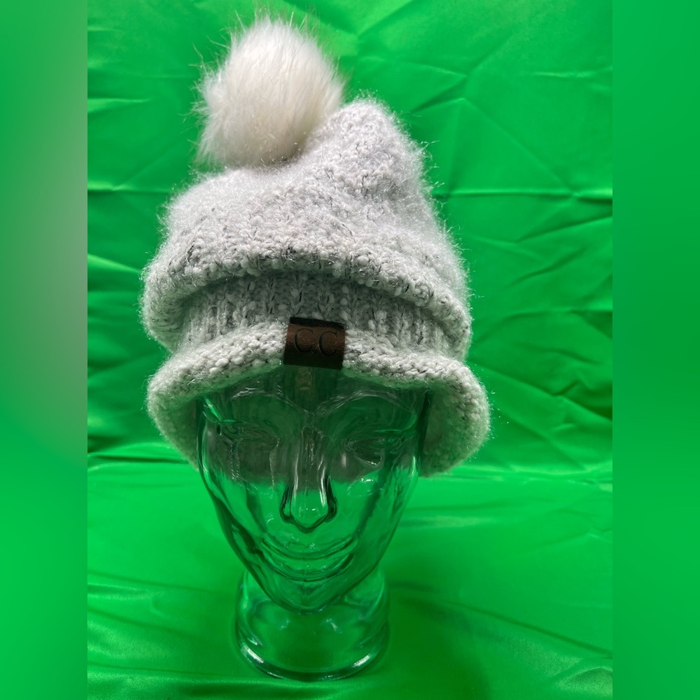 C.C.  White Knit Hat with Pom Pom